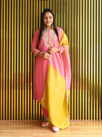 Load image into Gallery viewer, Pink and Yellow Tissue Shimmer Suit With Dupatta