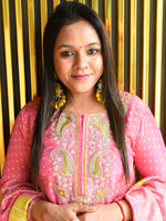 Load image into Gallery viewer, Pink and Yellow Tissue Shimmer Suit With Dupatta