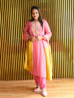 Load image into Gallery viewer, Pink and Yellow Tissue Shimmer Suit With Dupatta