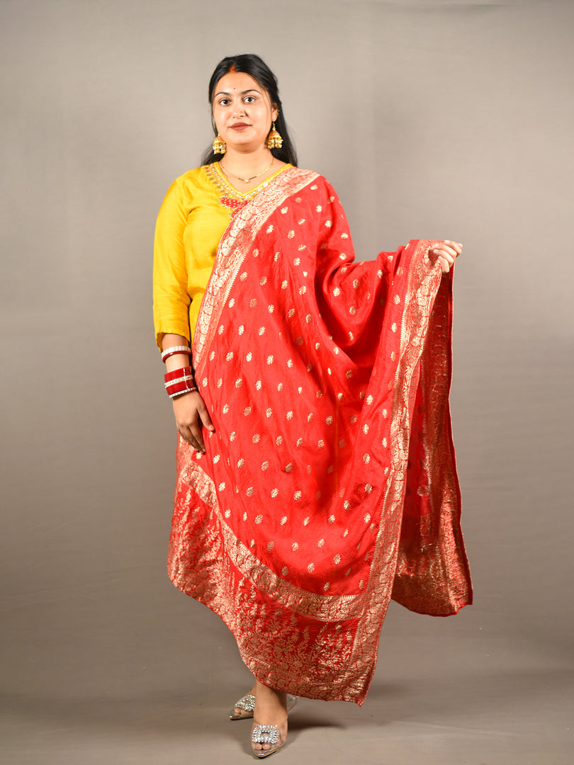 Yellow Dola silk with cotton lining and yoke lining with Banarasi