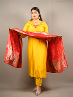Load image into Gallery viewer, Yellow Dola silk with cotton lining and yoke lining with Banarasi