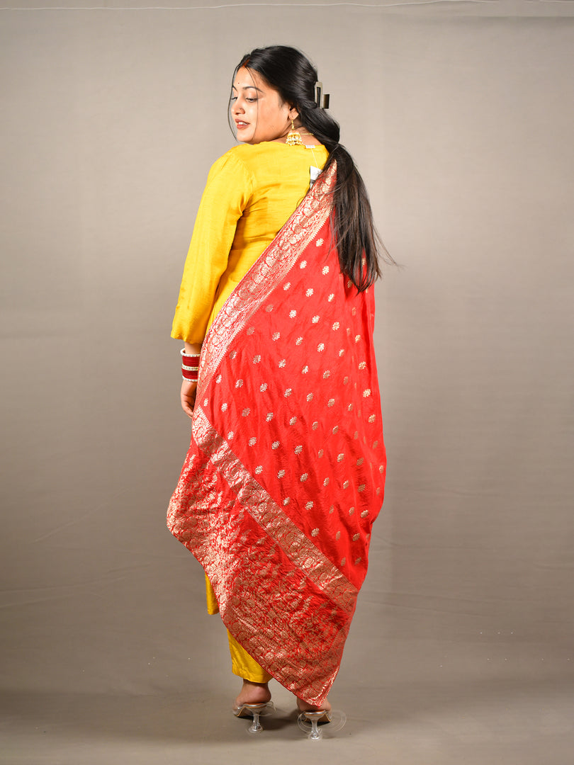 Yellow Dola silk with cotton lining and yoke lining with Banarasi