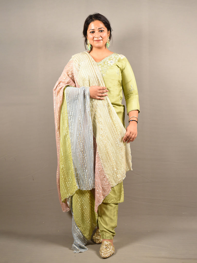 Pure Dola silk with handwork and Multi-Color Dupatta