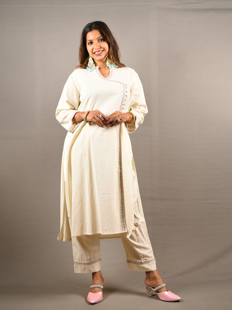 White 2 Piece Khadi Cotton Suit