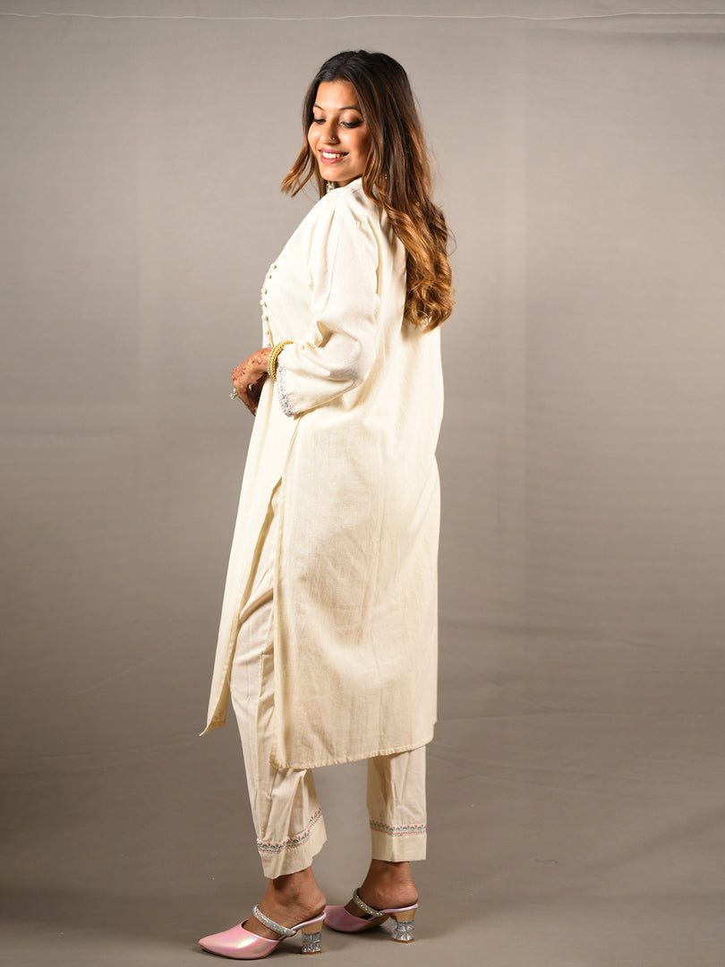 White 2 Piece Khadi Cotton Suit