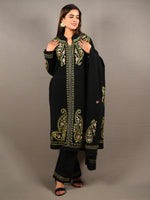 Load image into Gallery viewer, Black Floral Embroidered 3 Piece Woolen Suit