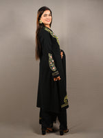 Load image into Gallery viewer, Black Floral Embroidered 3 Piece Woolen Suit