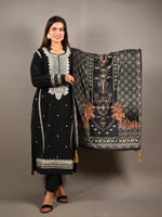 Load image into Gallery viewer, Black Embroidered 3 Piece Woolen Suit