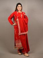 Load image into Gallery viewer, Red Floral Embroidered 3 Piece Woolen Suit