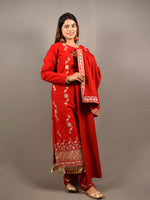 Load image into Gallery viewer, Red Floral Embroidered 3 Piece Woolen Suit