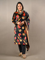 Load image into Gallery viewer, Black Soft Premium Velvet Floral Embroidered Suit