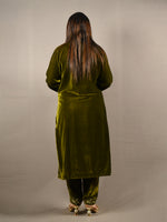 Load image into Gallery viewer, Green Premium Velvet Floral Embroidered Suit