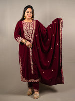 Load image into Gallery viewer, Soft Premium Velvet Floral Embroidered Suit
