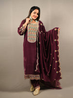 Load image into Gallery viewer, Purple Soft Premium Velvet Floral Embroidered Suit