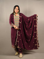 Load image into Gallery viewer, Purple Soft Premium Velvet Floral Embroidered Suit