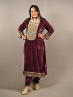 Load image into Gallery viewer, Purple Soft Premium Velvet Floral Embroidered Suit