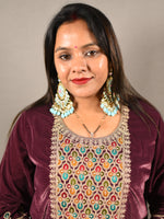 Load image into Gallery viewer, Purple Soft Premium Velvet Floral Embroidered Suit