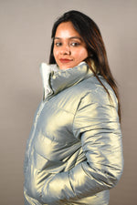 Load image into Gallery viewer, Metallic Blue Puffer Jacket