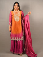 Load image into Gallery viewer, Orange and Pink Sharara Suit with Machine work and Mirrors