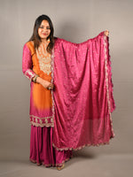 Load image into Gallery viewer, Orange and Pink Sharara Suit with Machine work and Mirrors