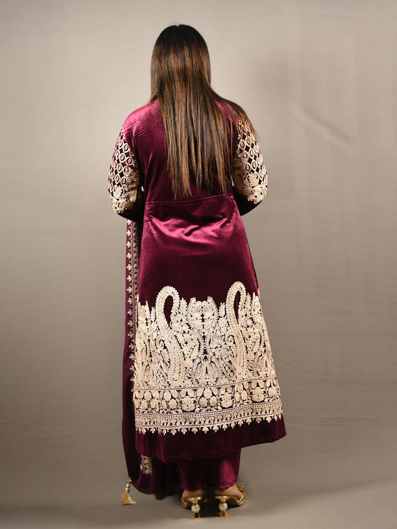 Soft Premium Velvet Embroidered Frock Suit