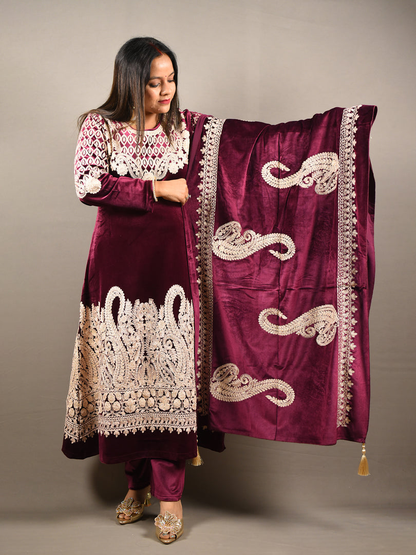 Soft Premium Velvet Embroidered Frock Suit
