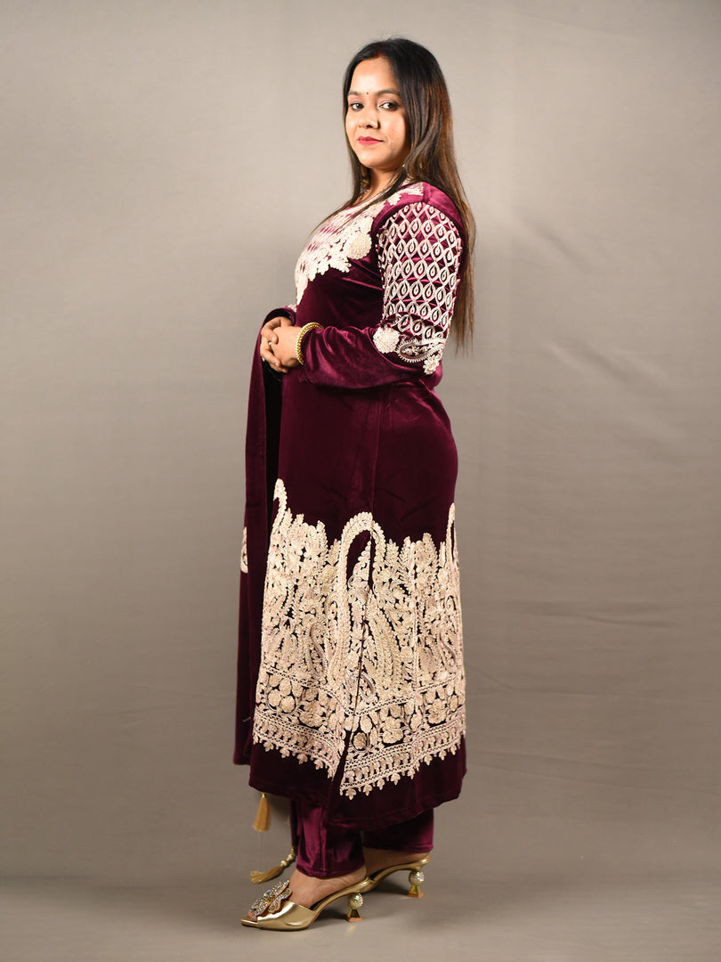 Soft Premium Velvet Embroidered Frock Suit
