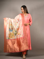 Load image into Gallery viewer, Anarkali Set With Embroidered Neckline And Silk Dupatta