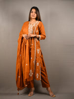 Load image into Gallery viewer, Brown Ethnic Embroidered Three-Piece Suit Set