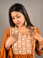 Load image into Gallery viewer, Brown Ethnic Embroidered Three-Piece Suit Set