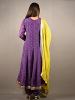 Load image into Gallery viewer, Purple Flared Suit Set With Green Dupatta And Gota Detailing