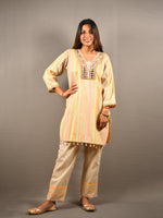 Load image into Gallery viewer, Pastel Striped Cotton Kurta Set With Mirror Embroidery