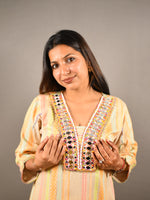 Load image into Gallery viewer, Pastel Striped Cotton Kurta Set With Mirror Embroidery