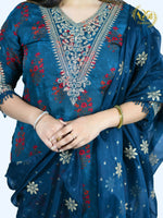 Load image into Gallery viewer, Dark Blue Chinon Straight 3 Piece Suit with Organza Dupatta