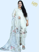 Load image into Gallery viewer, Off White Digital Printed Cotton Blend Straight Suit with Dupatta