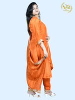 Load image into Gallery viewer, Orange Tissue Top Digital Printed Fabric Blend Straight Suit with Dupatta