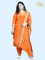 Load image into Gallery viewer, Orange Tissue Top Digital Printed Fabric Blend Straight Suit with Dupatta