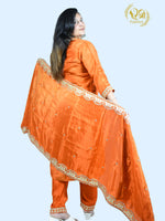 Load image into Gallery viewer, Orange Tissue Top Digital Printed Fabric Blend Straight Suit with Dupatta