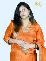 Load image into Gallery viewer, Orange Tissue Top Digital Printed Fabric Blend Straight Suit with Dupatta