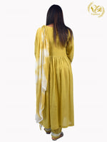 Load image into Gallery viewer, Lemon Green Chicken Kari work Cotton Blend Straight Suit with Chiffon Dupatta