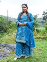 Load image into Gallery viewer, Blue Original stone Georgette Fabric Computer Work Sharara