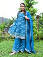 Load image into Gallery viewer, Blue Original stone Georgette Fabric Computer Work Sharara
