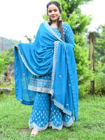 Load image into Gallery viewer, Blue Original stone Georgette Fabric Computer Work Sharara