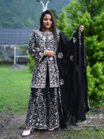 Load image into Gallery viewer, Black Floral Embroidered Original stone Georgette Fabric Computer Work Sharara