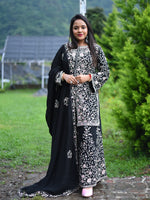 Load image into Gallery viewer, Black Floral Embroidered Original stone Georgette Fabric Computer Work Sharara