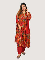 Load image into Gallery viewer, Aliya Cut Red Suit in Chinon Fabric With Chiffon Dupatta