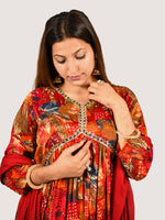 Load image into Gallery viewer, Aliya Cut Red Suit in Chinon Fabric With Chiffon Dupatta