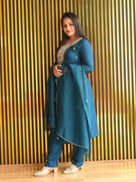 Load image into Gallery viewer, Peacock Blue Tissue Shimmer Suit With Dupatta