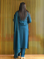 Load image into Gallery viewer, Peacock Blue Tissue Shimmer Suit With Dupatta