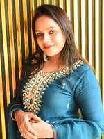 Load image into Gallery viewer, Peacock Blue Tissue Shimmer Suit With Dupatta